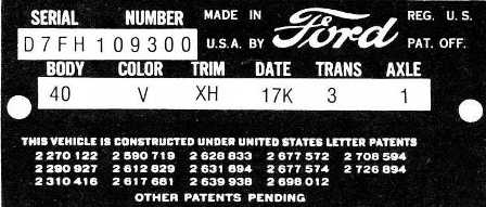 1957 Ford thunderbird data plate decoder #6